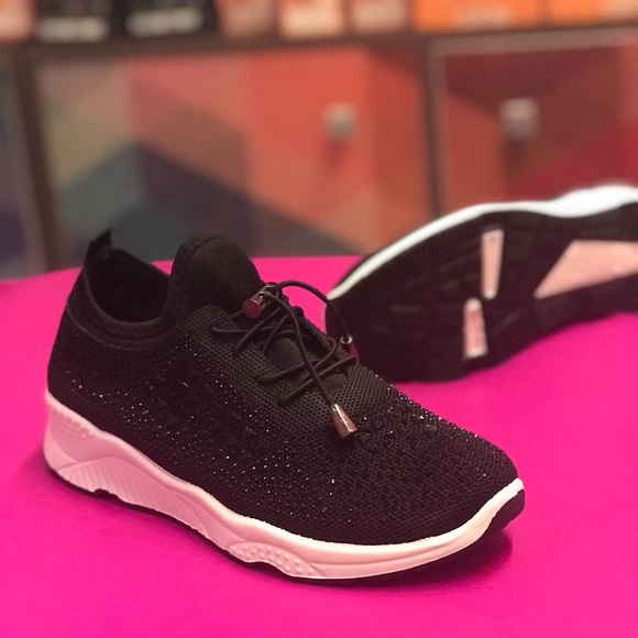 Restocked! Italina GEMA Lace Up Black Knit Platform Bubble Rhinestone Sneakers - Picture 3 of 12